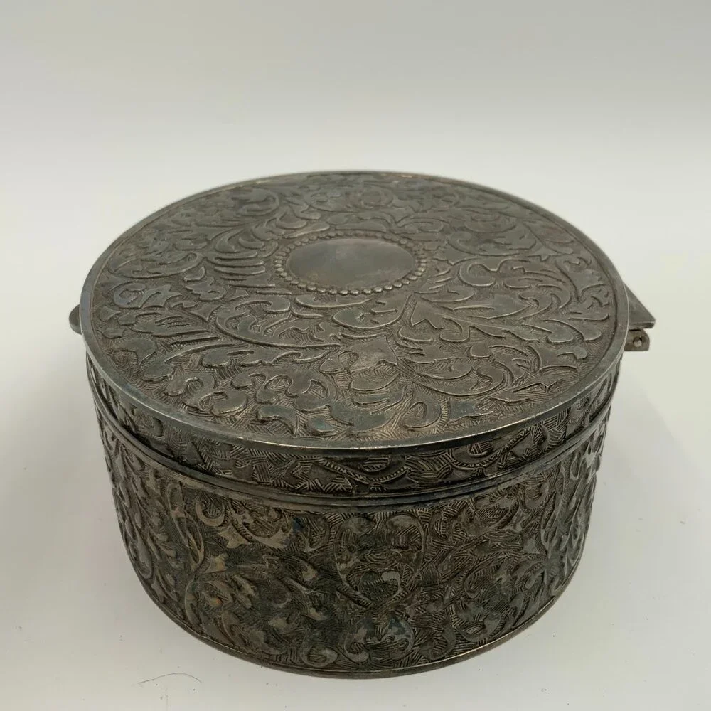 Silver Plated Oval Jewelry Box Red Velvet Lining